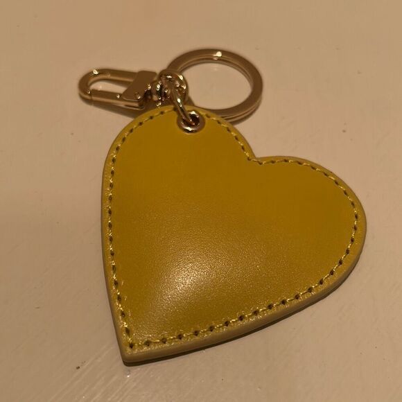 Sexy Little Vintage Handmade Genuine Leather Heart Bag Charm Yellow Keychain - Picture 1 of 7